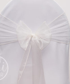 Location noeud blanc ivoire en organza pour housses de chaises