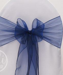 Location noeud bleu nuit organza pour housses de chaises