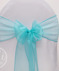 Location noeud bleu turquoise organza pour housses de chaises