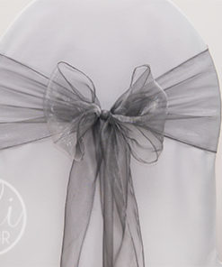 Location noeud gris argent organza pour housses de chaises