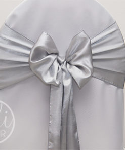 Location noeud gris argent satin pour housses de chaises