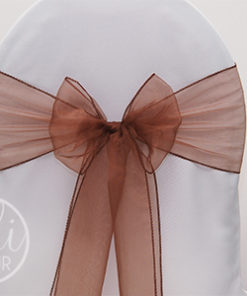 Location noeud marron chocolat organza pour housses de chaises
