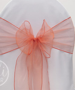 Location noeud orange corail organza pour housses de chaises