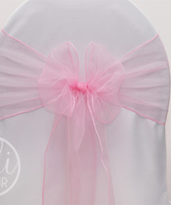 Location noeud rose pale organza pour housses de chaises