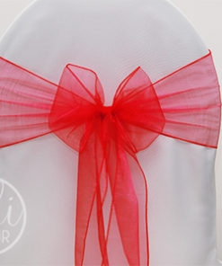 Location noeud rouge vif organza pour housses de chaises